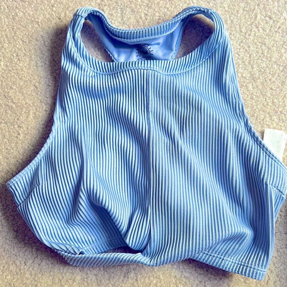 Ribbed Sky Blue Racer Back Longline Hollister Bikini Top